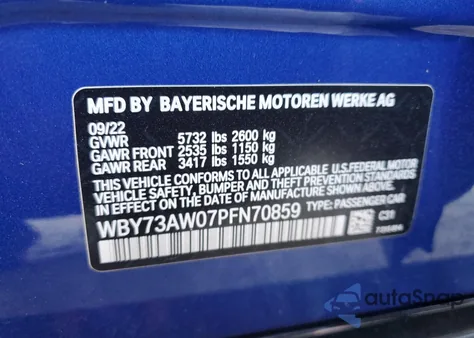 2023 BMW I4 Edrive 40 из США, поврежденный, VIN WBY73AW07PFN70859